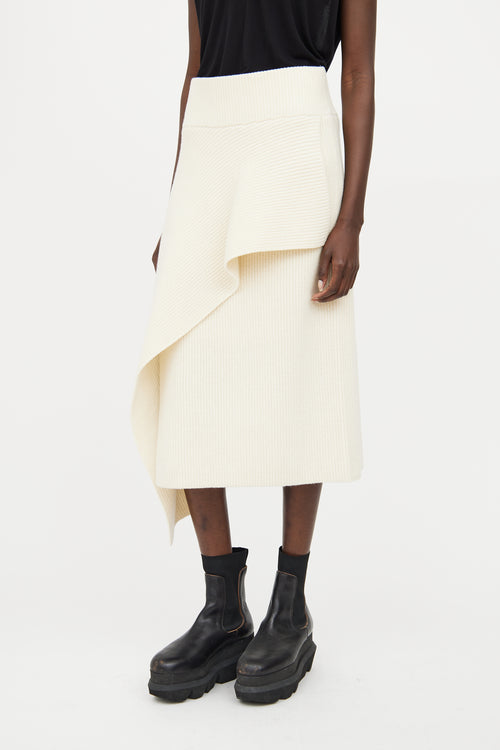 Sacai Cream Wool Knit Asymmetrical Skirt
