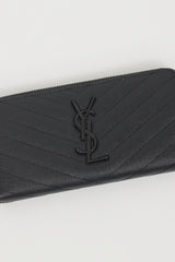Saint Laurent Black Quilted Leather Cassandre Zip Wallet