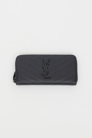 Saint Laurent Black Quilted Leather Cassandre Zip Wallet