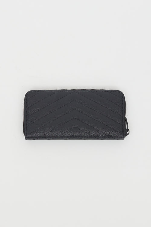 Saint Laurent Black Quilted Leather Cassandre Zip Wallet