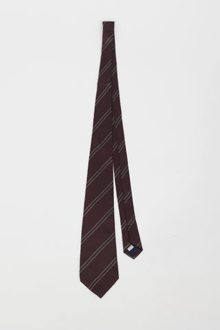 Saint Laurent Red & Grey Stripe Pattern Tie