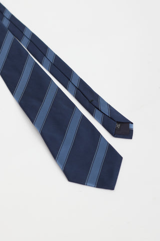 Saint Laurent Navy Stripe Pattern Silk Tie