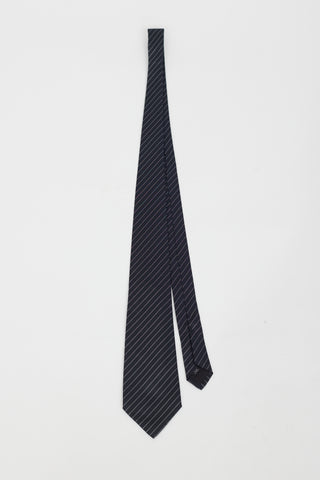Saint Laurent Black & Grey Stripe Silk Tie