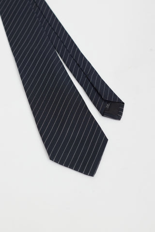 Saint Laurent Black & Grey Stripe Silk Tie