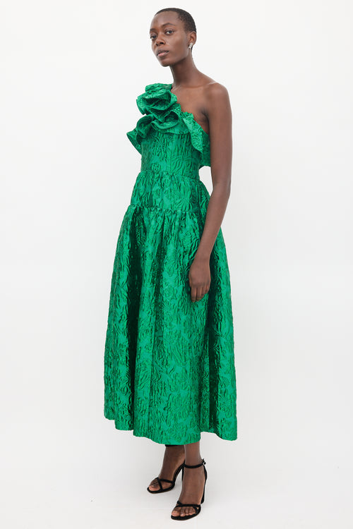 Ulla Johnson FW 2023 Green Cosima Jacquard Ruffle Gown