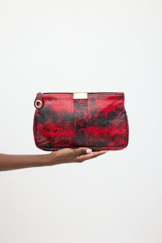 Jimmy Choo Red & Black Patent Leather Marbled Clutch