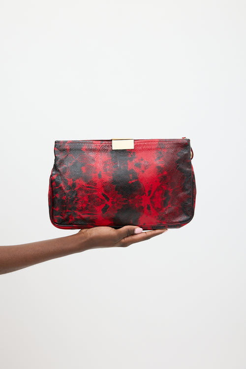 Jimmy Choo Red & Black Patent Leather Marbled Clutch