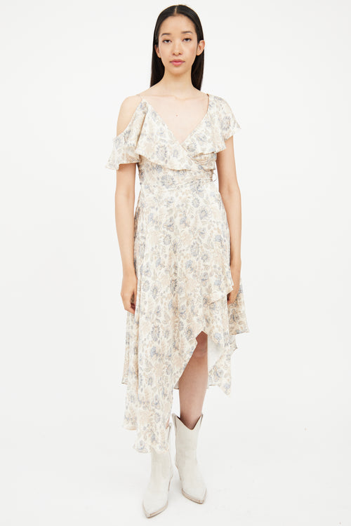 Zimmermann Beige & Blue Floral Wrap Dress