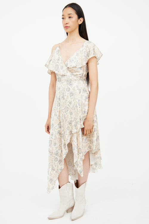 Zimmermann Beige & Blue Floral Wrap Dress