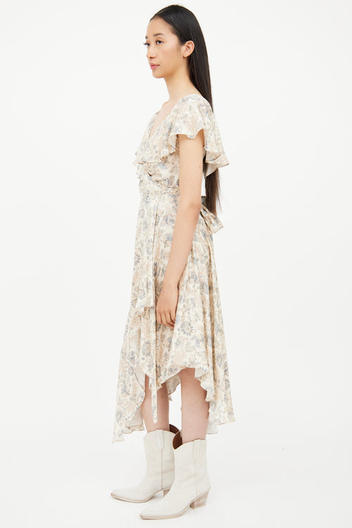 Zimmermann Beige & Blue Floral Wrap Dress