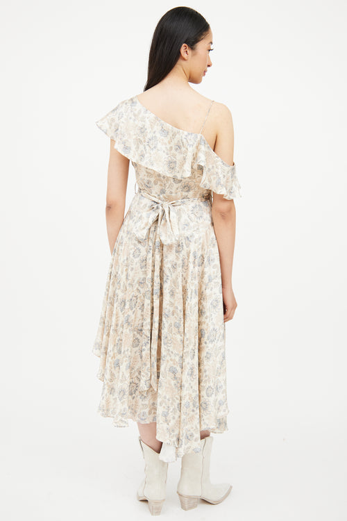 Zimmermann Beige & Blue Floral Wrap Dress