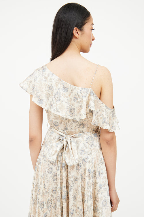 Zimmermann Beige & Blue Floral Wrap Dress