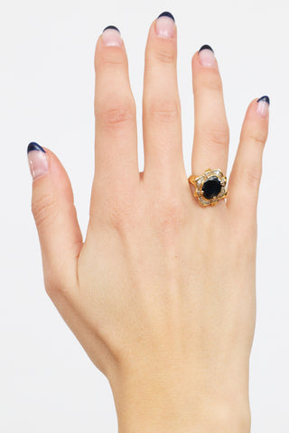 Fine Jewelry 18K Yellow Gold Oval Sapphire Diamond Ring