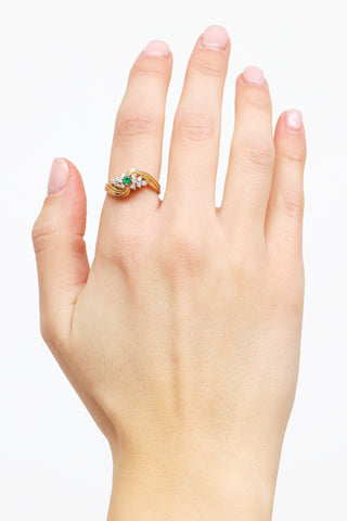 Fine Jewelry 14K Yellow Gold Diamond Emerald Swirl Ring