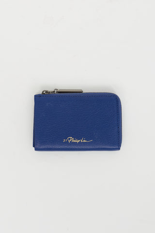 3.1 Phillip Lim Blue Leather Zip Around Card Case