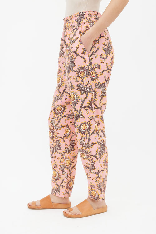 A.L.C. Pink & Brown Floral Print Straight Leg Trouser
