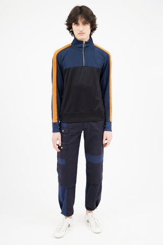 AMI Alexandre Mattiussi Black & Orange Stripe Half Zip Sweater