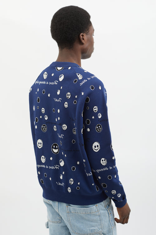 Acne Studios Navy & White Stretch Knit Smiley Face Sweater