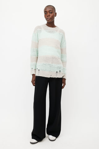 Acne Studios Grey & Green Striped Knit Sweater