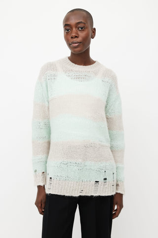 Acne Studios Grey & Green Striped Knit Sweater