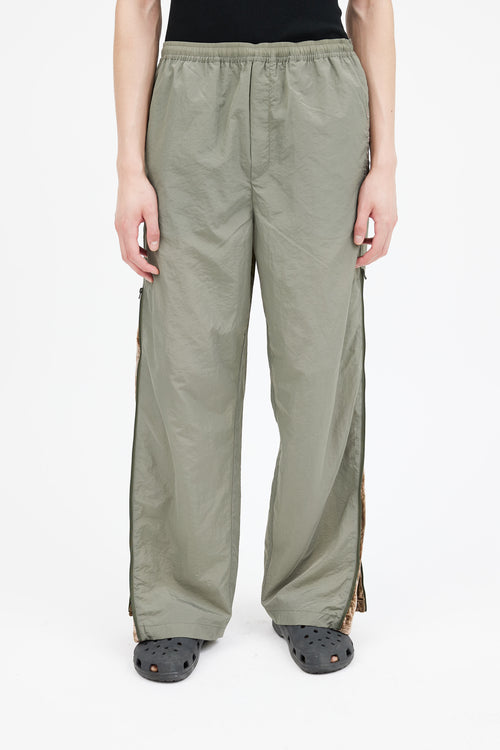 Acne Studios Green Nylon & Velvet Side Zip Track Pant