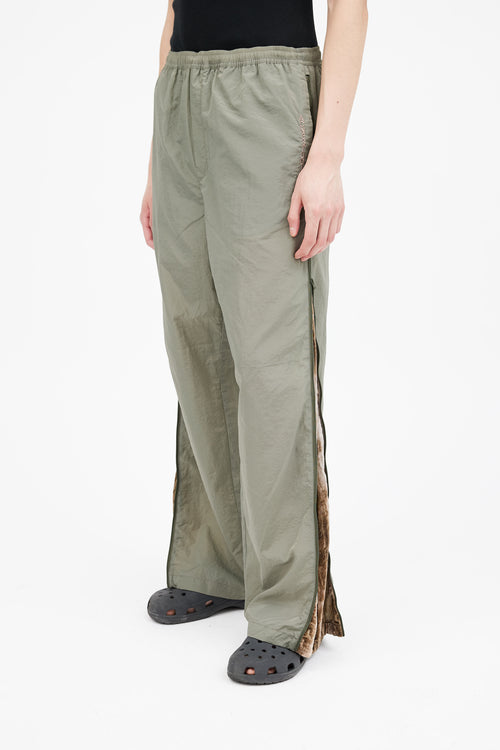 Acne Studios Green Nylon & Velvet Side Zip Track Pant