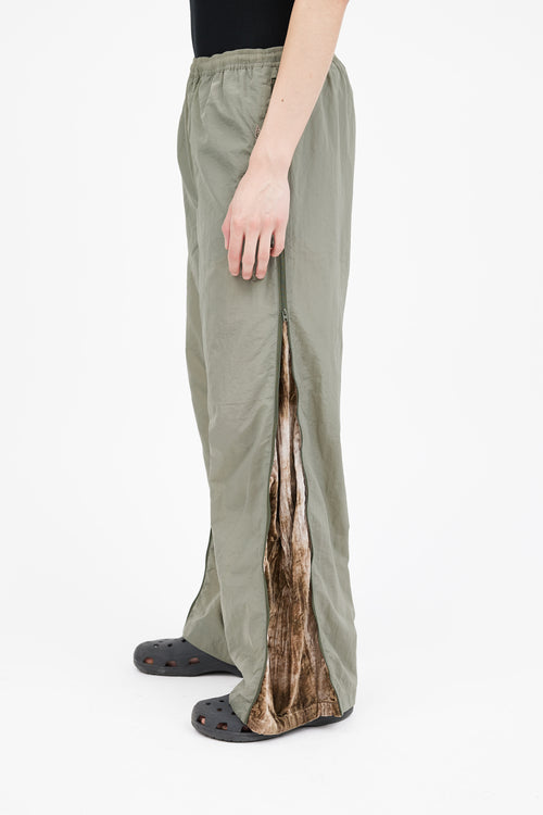 Acne Studios Green Nylon & Velvet Side Zip Track Pant