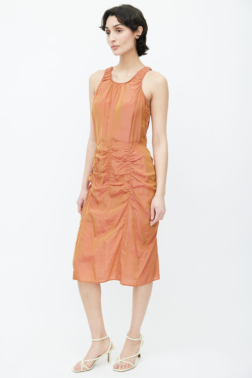 Acne Studios Orange Iridescent Ruched Midi Dress
