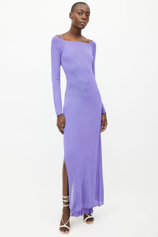 Aeron Purple Semi-Sheer Long Sleeve Knit Dress