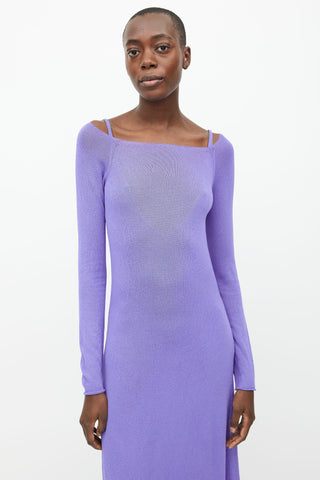 Aeron Purple Semi-Sheer Long Sleeve Knit Dress