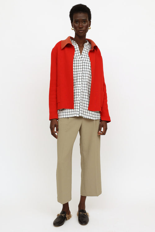 Akris Red & Brown Stripe Reversible Open Cardigan
