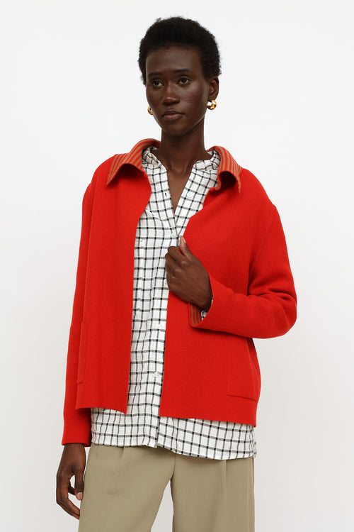 Akris Red & Brown Stripe Reversible Open Cardigan