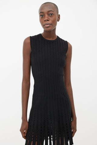 Alaïa Black Stretch Wool-Knit Fringe Flare Dress