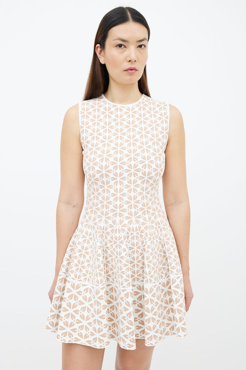 Alexander McQueen Beige & White Floral Knit Flare Dress