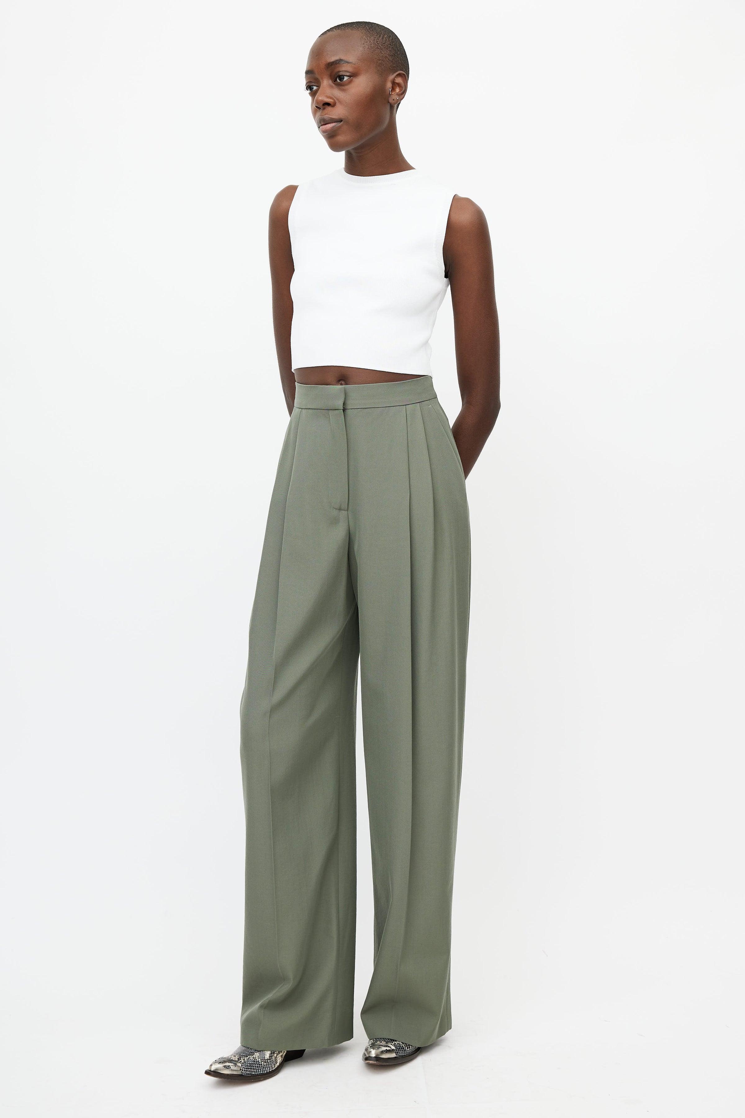 Zara Green Pleated Wide Leg Pants Size Small NWT New With Tags