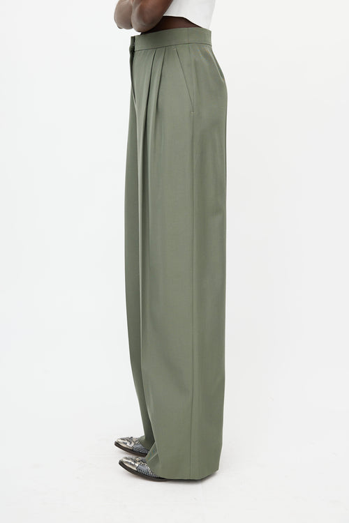Alexander McQueen 2022 Olive Green Wide Leg Pleated Trouser