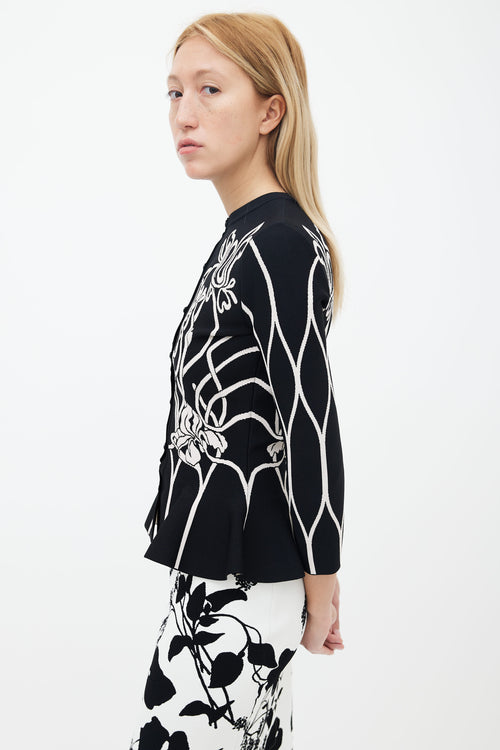 Alexander McQueen Black & White Floral Peplum Cardigan