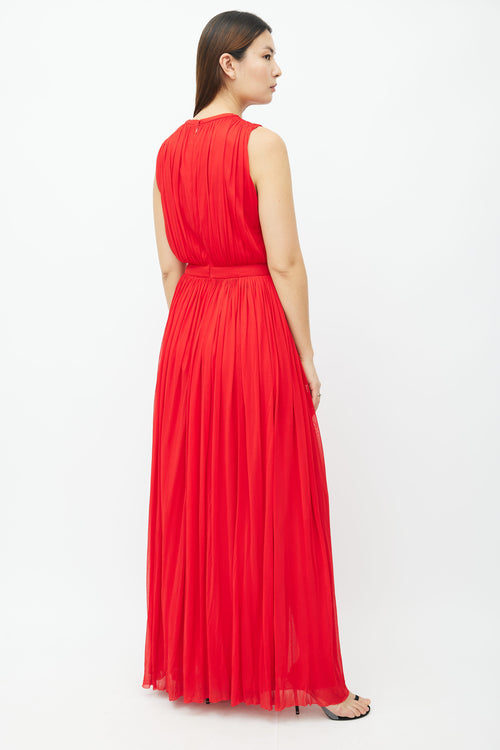 Alexander McQueen Red Chiffon Pleated Maxi Dress