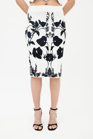 Alexander McQueen White & Black Floral Jacquard Belle Epoque Skirt