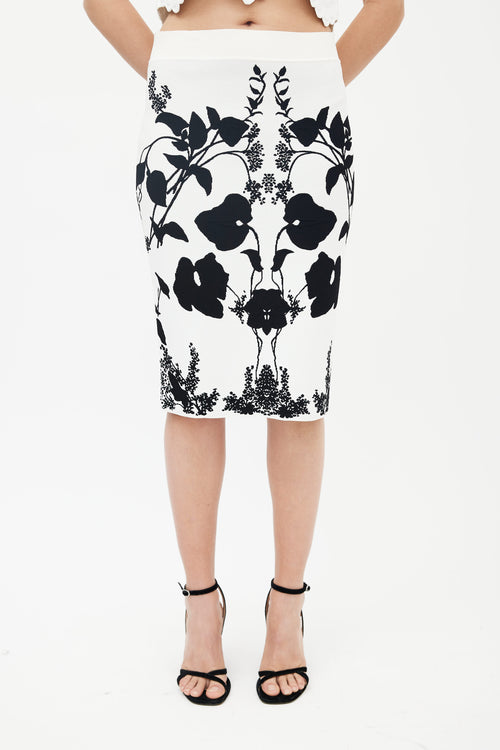 Alexander McQueen White & Black Floral Jacquard Belle Epoque Skirt