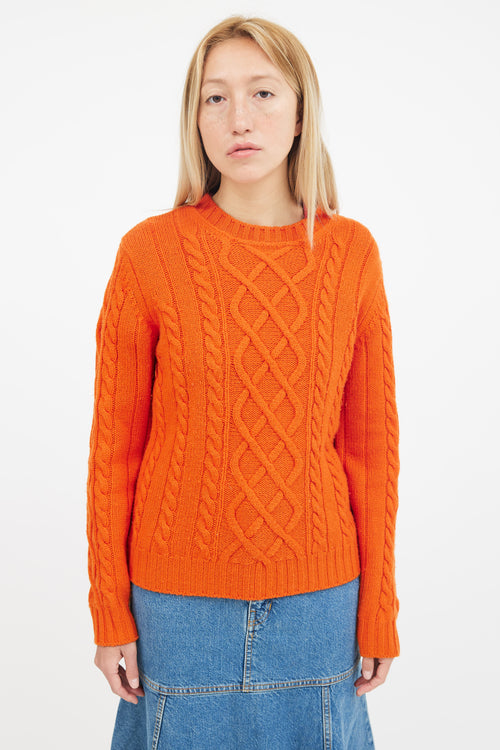 Alexandra Golovanoff Orange Wool Blend Cable Knit Sweater
