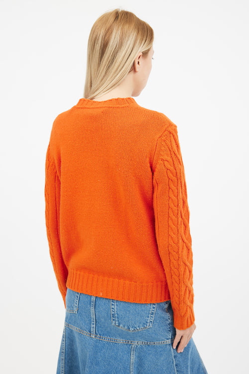 Alexandra Golovanoff Orange Wool Blend Cable Knit Sweater