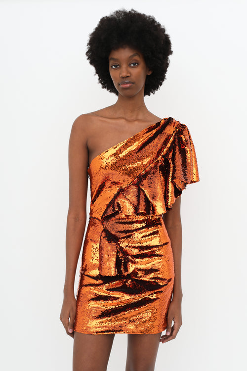 Alexandre Vauthier Orange Sequinned One Shoulder Dress