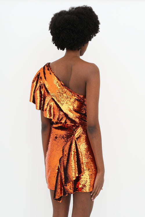 Alexandre Vauthier Orange Sequinned One Shoulder Dress