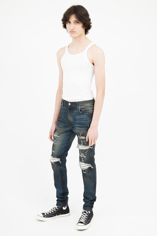 Amiri Dark Blue Distressed Skinny Jeans