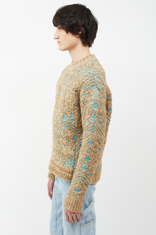 Andersson Bell Beige & Blue Jacquard Heavy Crew Sweater