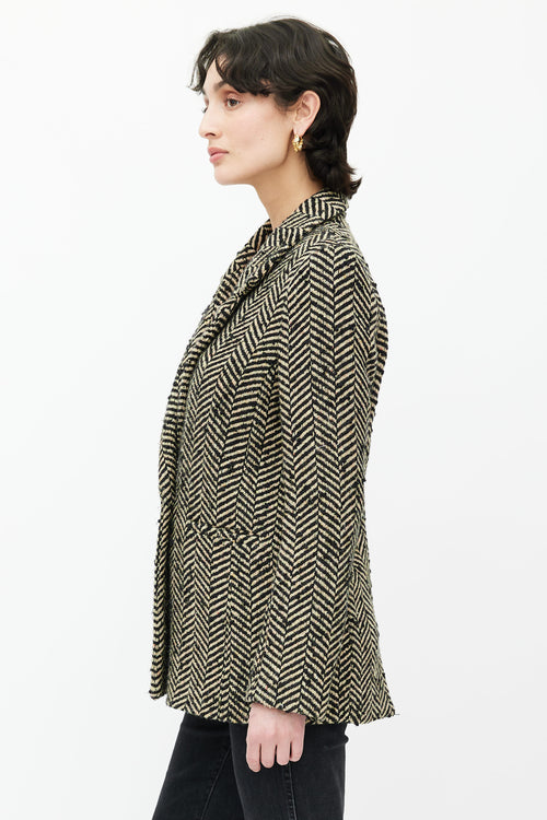 Anine Bing Black & Beige Herringbone Wool Blazer