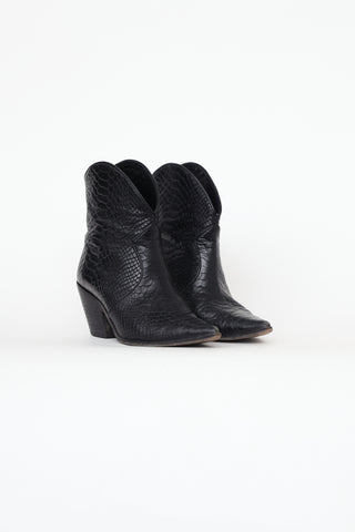 Anine Bing Black Textured Leather Western Boot