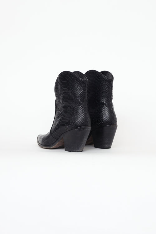 Anine Bing Black Textured Leather Western Boot