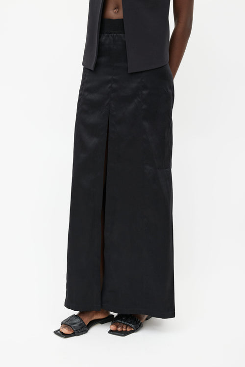 Ann Demeulemeester Black Satin Slit Skirt